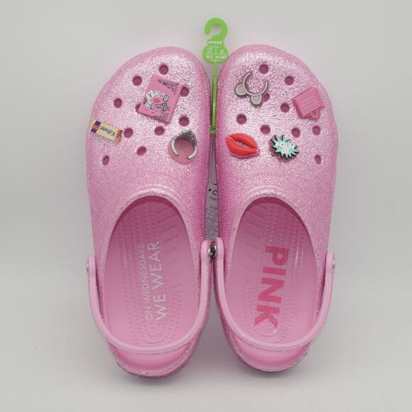 New Crocs Mean Girls Classic Clogs Sandals  Pink Glitter  Men's 12  Women's 14 - Picture 2 of 13